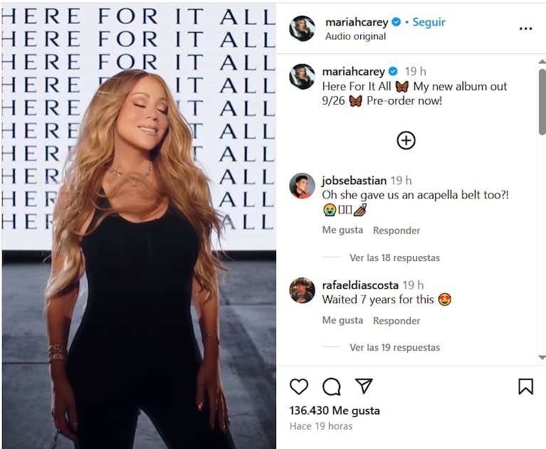 El importante anuncio de Mariah Carey (Foto: Instagram).