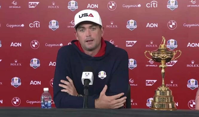 Keegan Bradley, durante su primera comparecencia en la semana de la Ryder Cup en Bethpage.