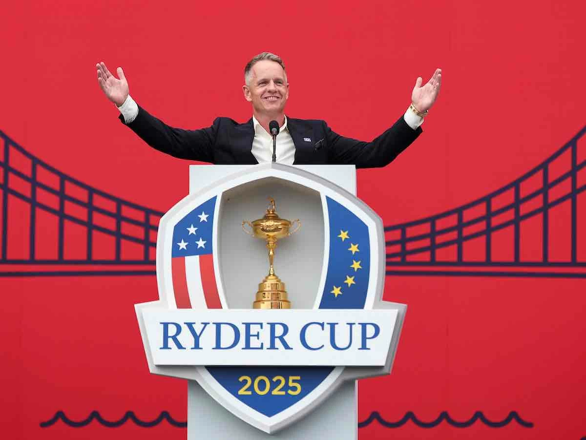 Luke Donald, durante su discurso en la ceremonia de inauguración de la Ryder Cup. (Photo by Scott Taetsch/PGA of America)