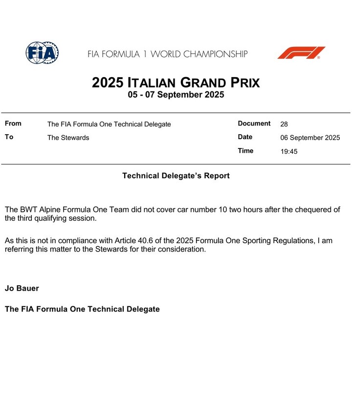 Alpine no respetó el reglamento con Pierre Gasly y será sancionado. (FIA)