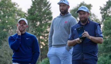 McIlroy, Rahm y Lowry, durante la primera jornada del BMW PGA Championship. (© Golffile