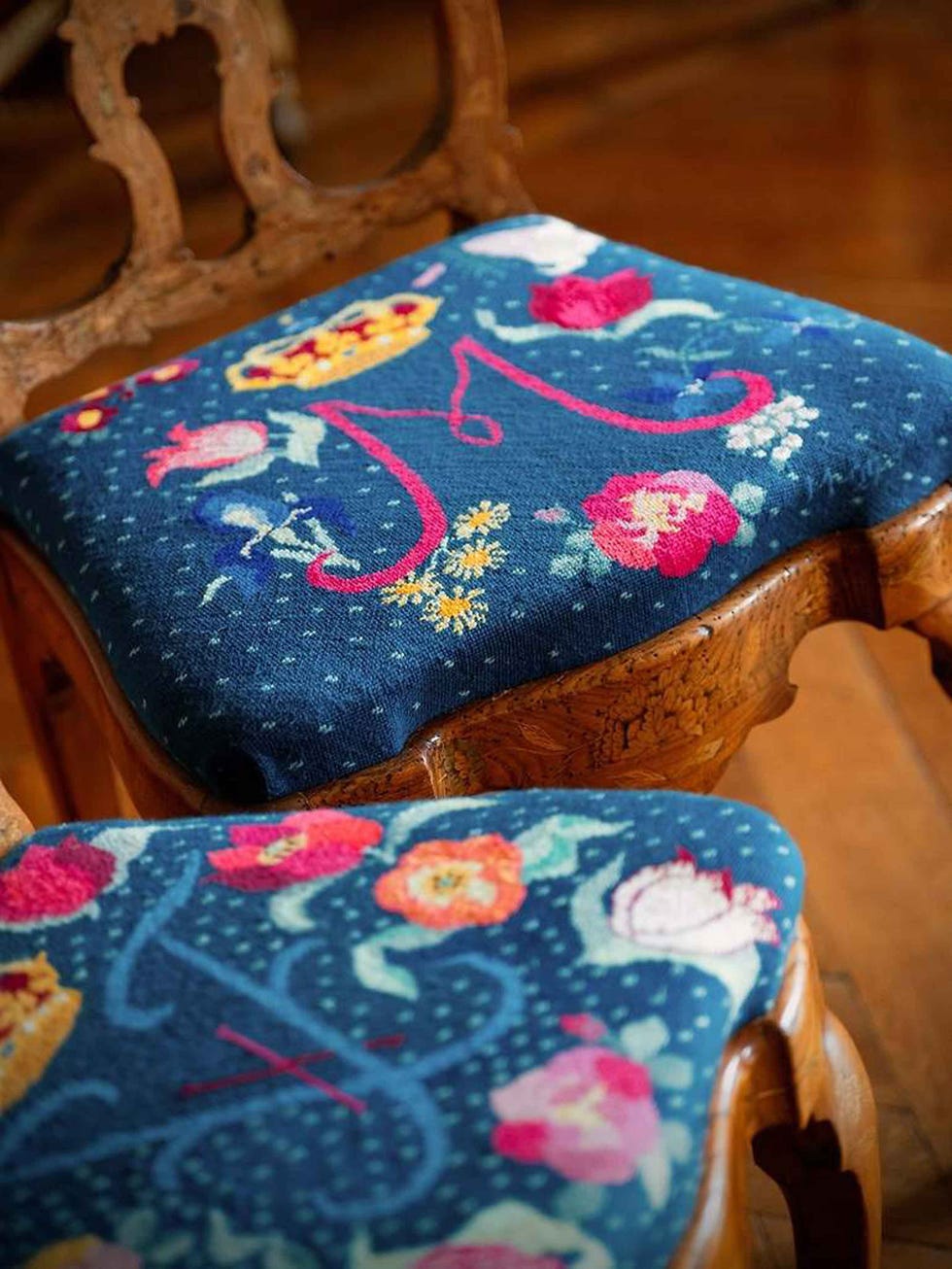 decorative upholstered chair seats with floral patterns