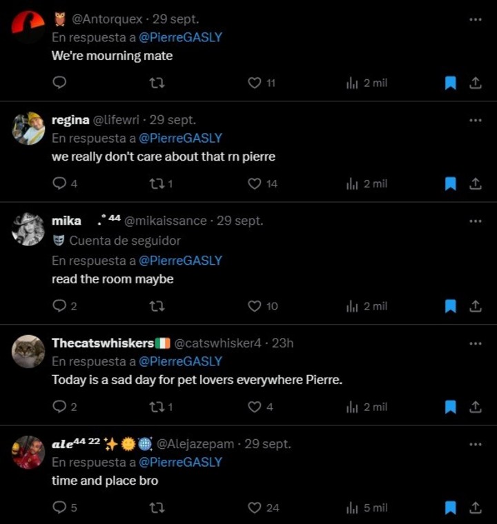 Las respuestas de los fanáticos de Hamilton al posteo del francés.