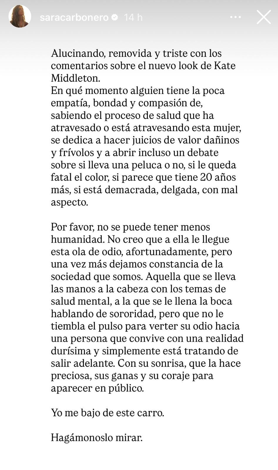 social media post expressing concern over negative comments about kate middletons appearance