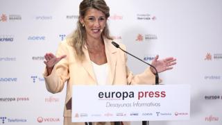 Yolanda Díaz este jueves en un acto en Madrid.