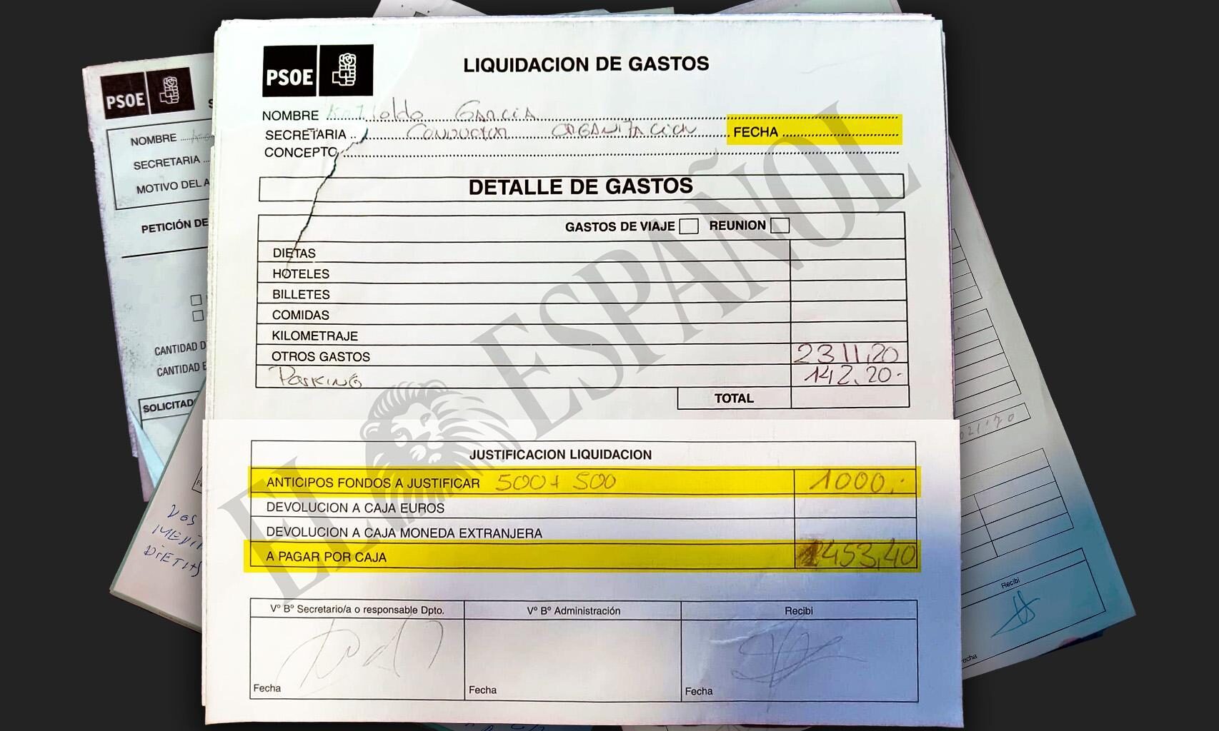 Nueve documentos inéditos de pagos sin declarar y anticipos sin motivar prueban que el PSOE manejaba una caja B