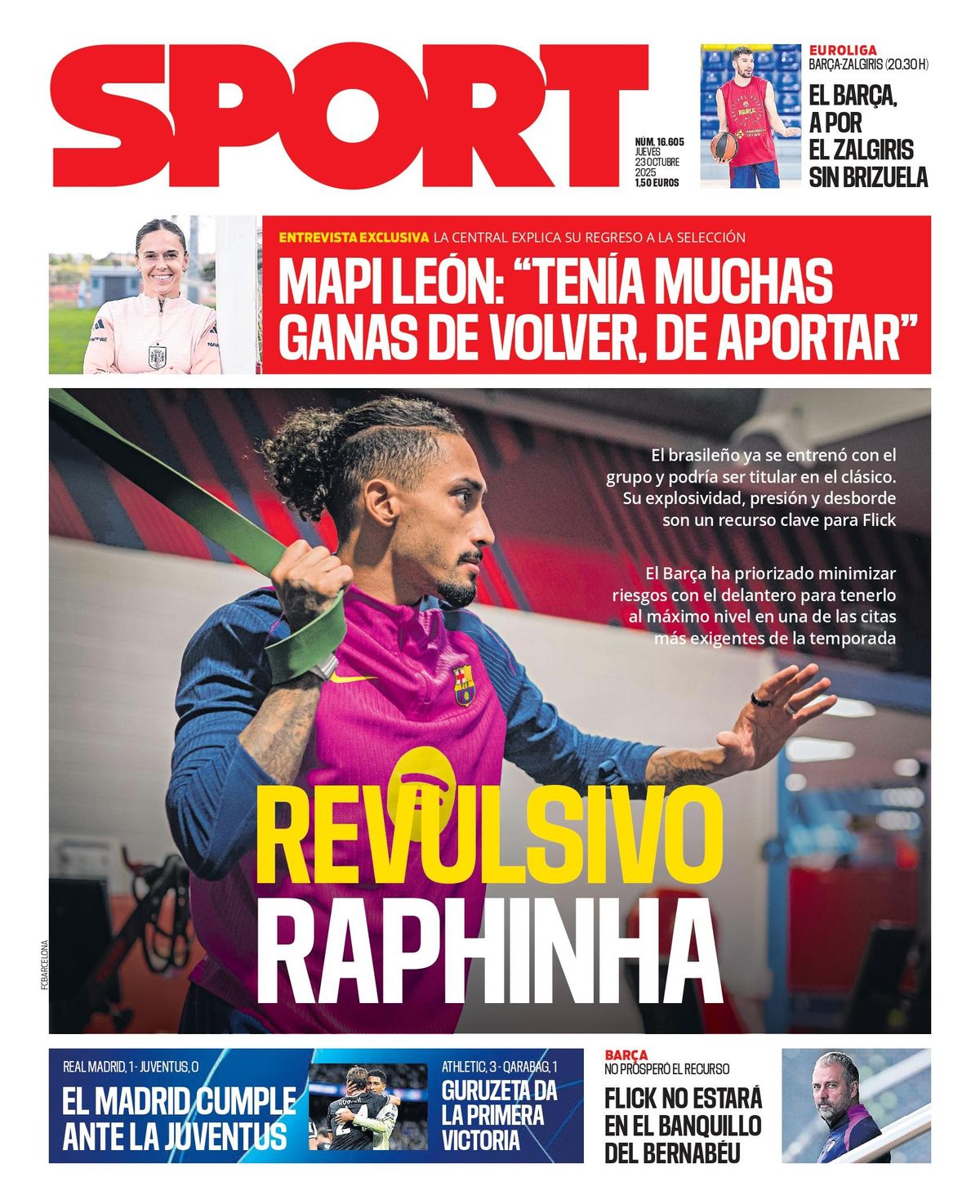 Esta es la portada de SPORT de hoy jueves, 23 de octubre de 2025