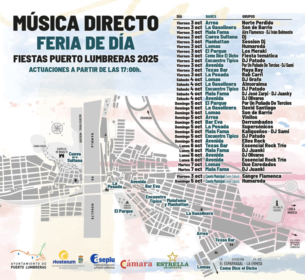 Puerto Lumbreras disfrutará de la Feria de Día más numerosa con 36 conciertos en 14 bares y restaurantes del municipio