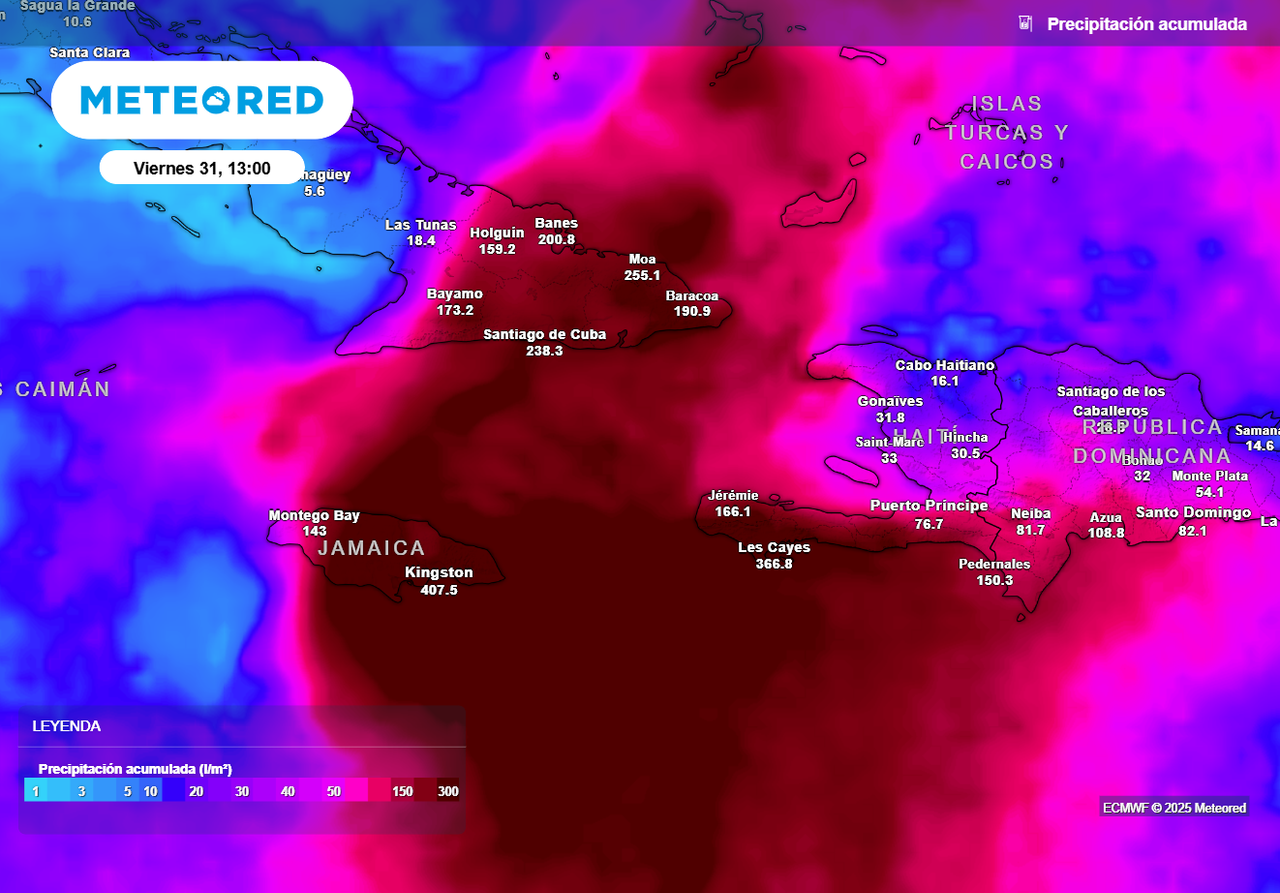 El gran huracán Melissa producirá daños catastróficos en Jamaica con más de 700 l/m2 de lluvia y vientos extremos
