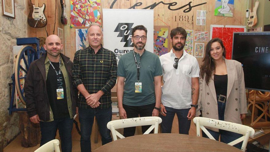 Saibene, Óscar Doviso—director del OUFF— Lorenzo y Morán durante la presentación.
