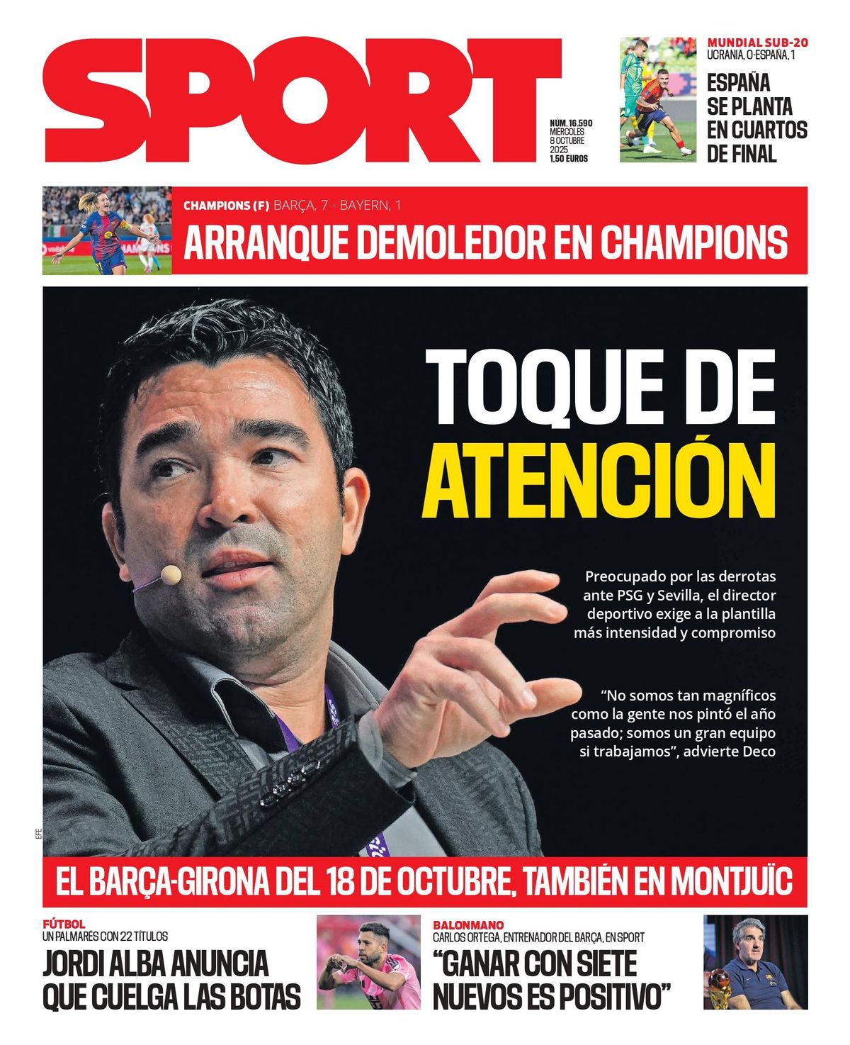 Esta es la portada de SPORT de hoy martes, 8 de octubre de 2025