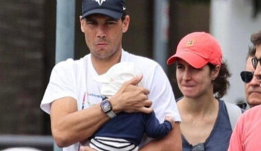 Rafa Nadal con su hijo y su mujer