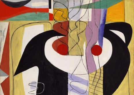 Imagen secundaria 1 - De arriba abajo, 'Naturaleza muerta con bogavante' (1909-1910), de Natalia Goncharova,; 'Metamorfosis del violín' (1920-1952), de Le Corbusier; y 'Bizantina (Labios claros)', de Alexej Von Jawlensky, oba de 1913