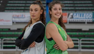 Raquel Laneiro e Inés Ramos, tras el entrenamiento del Al-Qázeres este jueves.