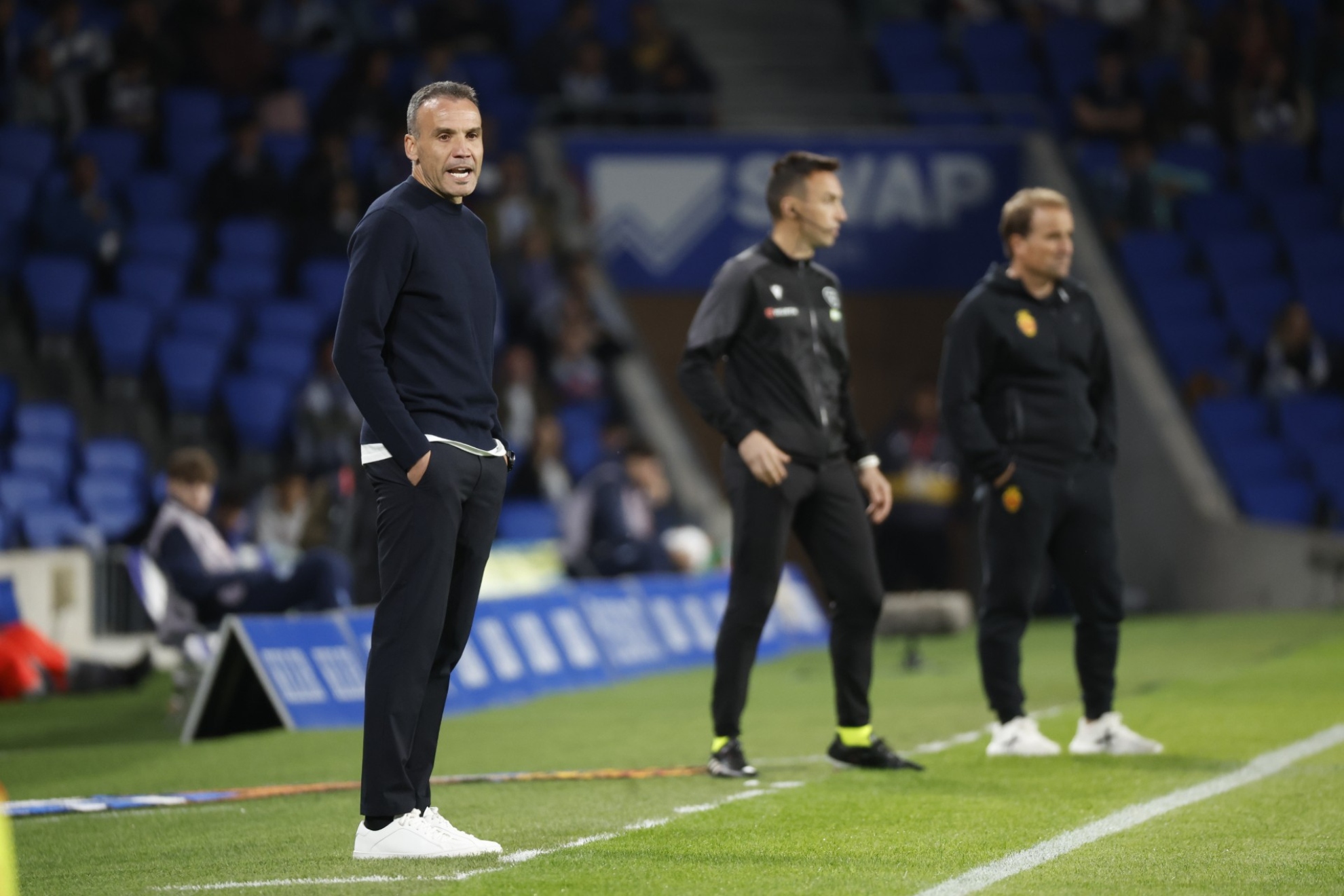 Sergio Francisco y Jagoba Arrasate, durante el Real-Mallorca en Anoeta.
