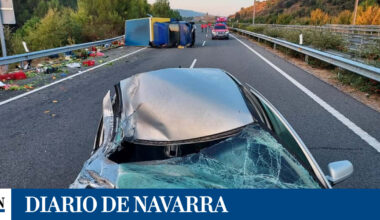 Cinco policías forales heridos al chocar contra un camión en la A-12 en Guendulain cuando regresaban de trabajar de Estella: "Me he dormido"