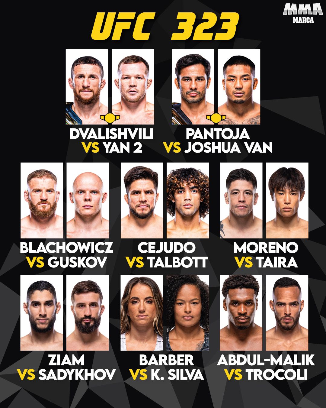 El cartel de UFC 323.