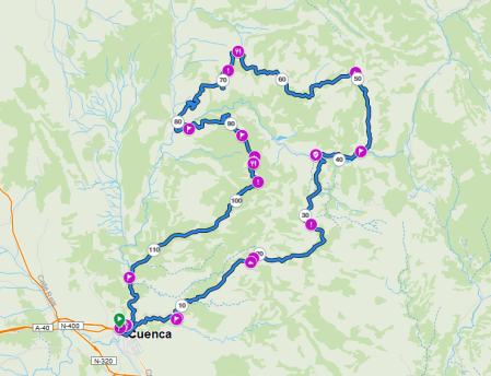 Esta es la ruta circular que realizamos desde Cuenca.
