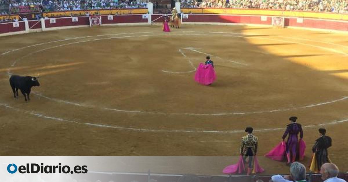 El colectivo antitaurino protesta para exigir el fin de las corridas de toros en Zaragoza durante las fiestas del Pilar