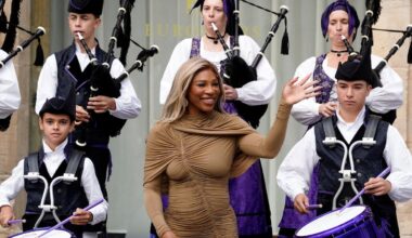 El baile de Serena Williams al ritmo de las gaitas al ser recibida en Oviedo
