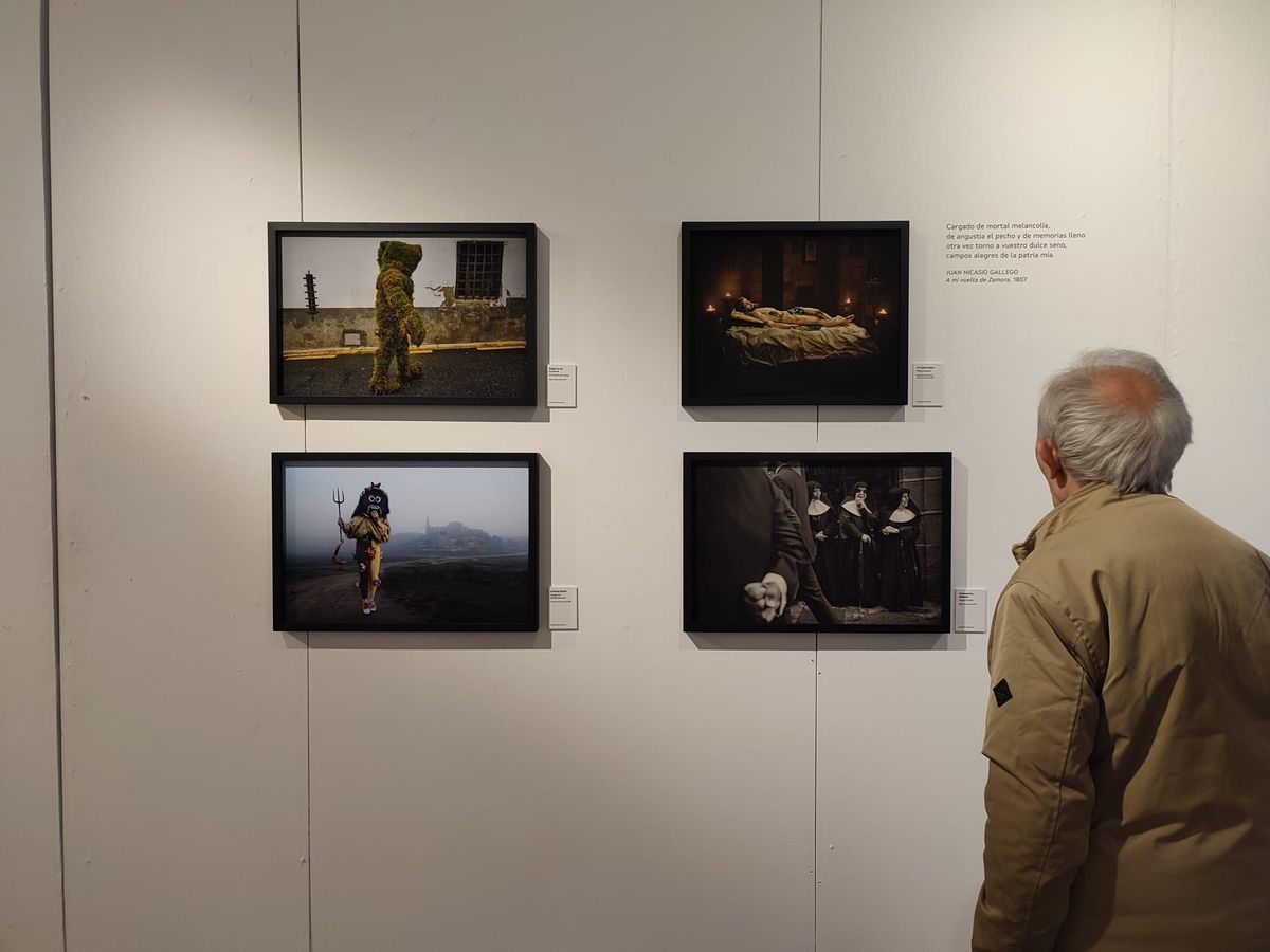 Un hombre contempla varias fotografías de Zamora y de Salamanca.