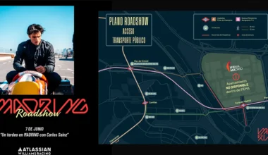 Cartel Roadshow y Plano roadshow acceso transporte público