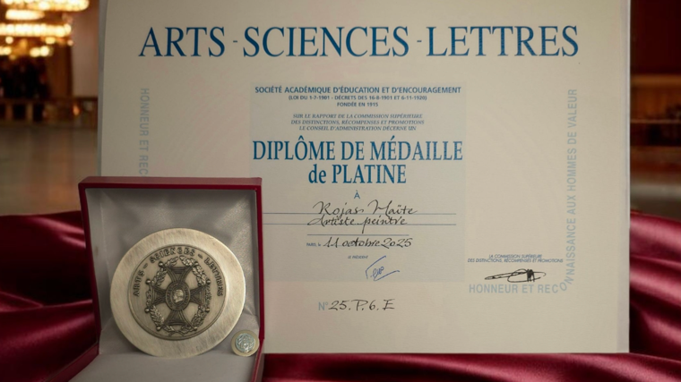 Medalla y diploma de la Academia de las Artes, las Ciencias y las Letras de Francia