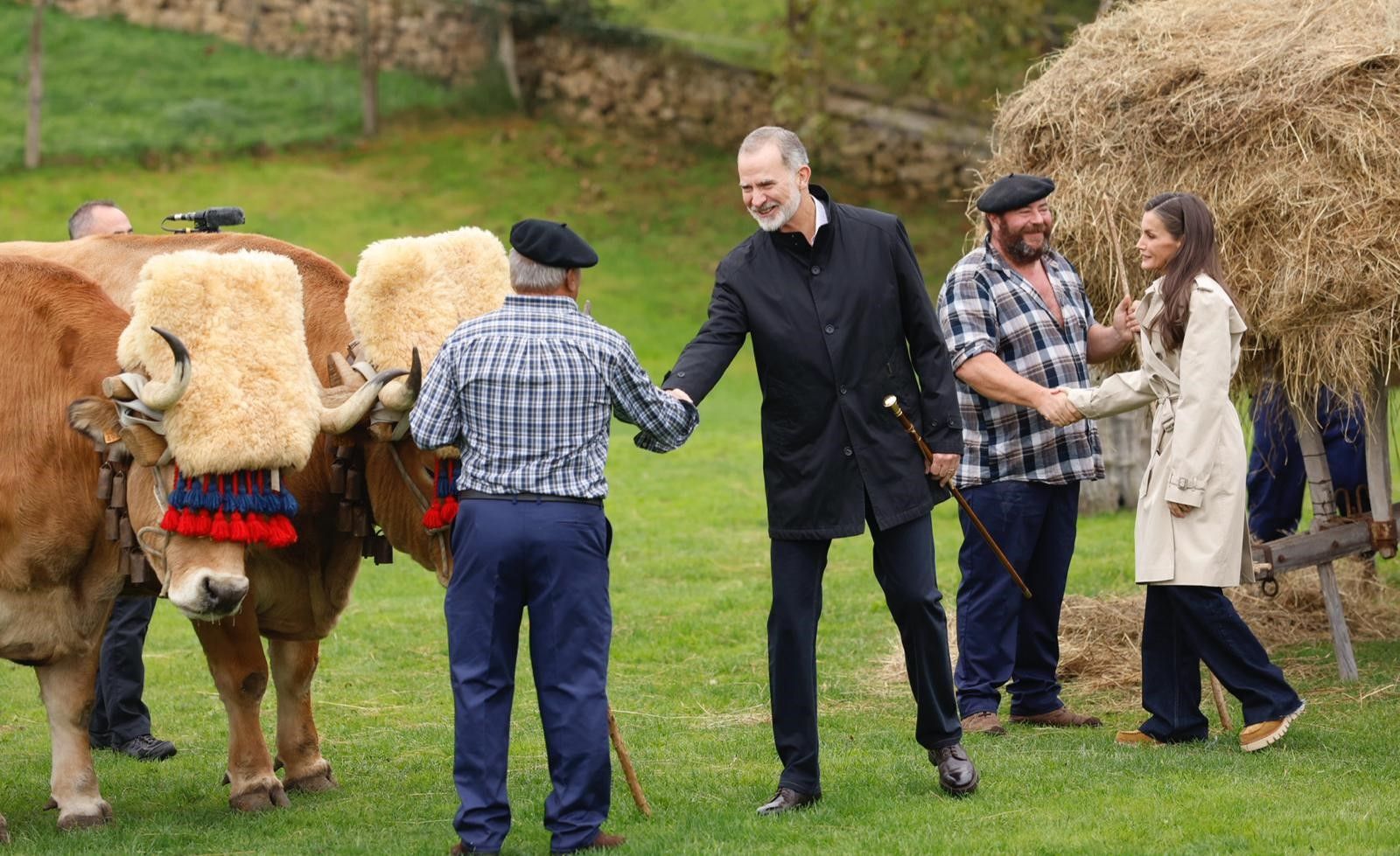 Los reyes Felipe y Letizia durante su recorrido por Valdesoto