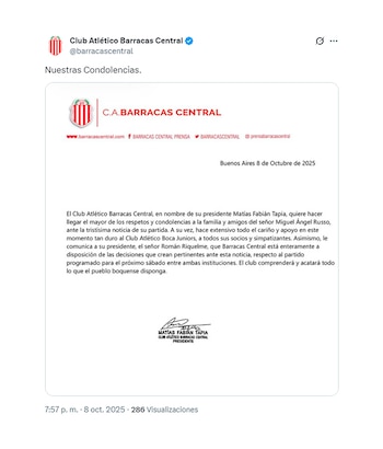 El comunicado de Barracas Central
