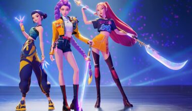 Fotograma cedido por Netflix donde aparecen los personajes (de i a d) Zoey, Rumi y Mira de la serie de animación "KPop Demon Hunters" ('Las guerreras k-pop').