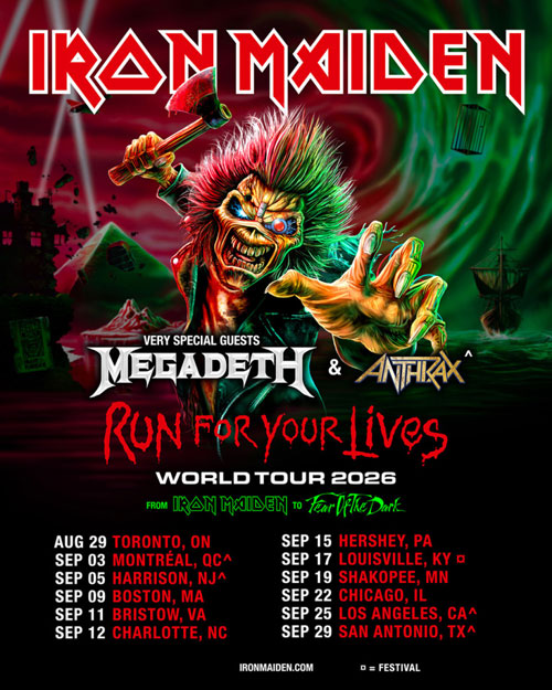 IRON MAIDEN anuncian la gira norteamericana “Run For Your Lives” con MEGADETH y ANTHRAX de teloneros