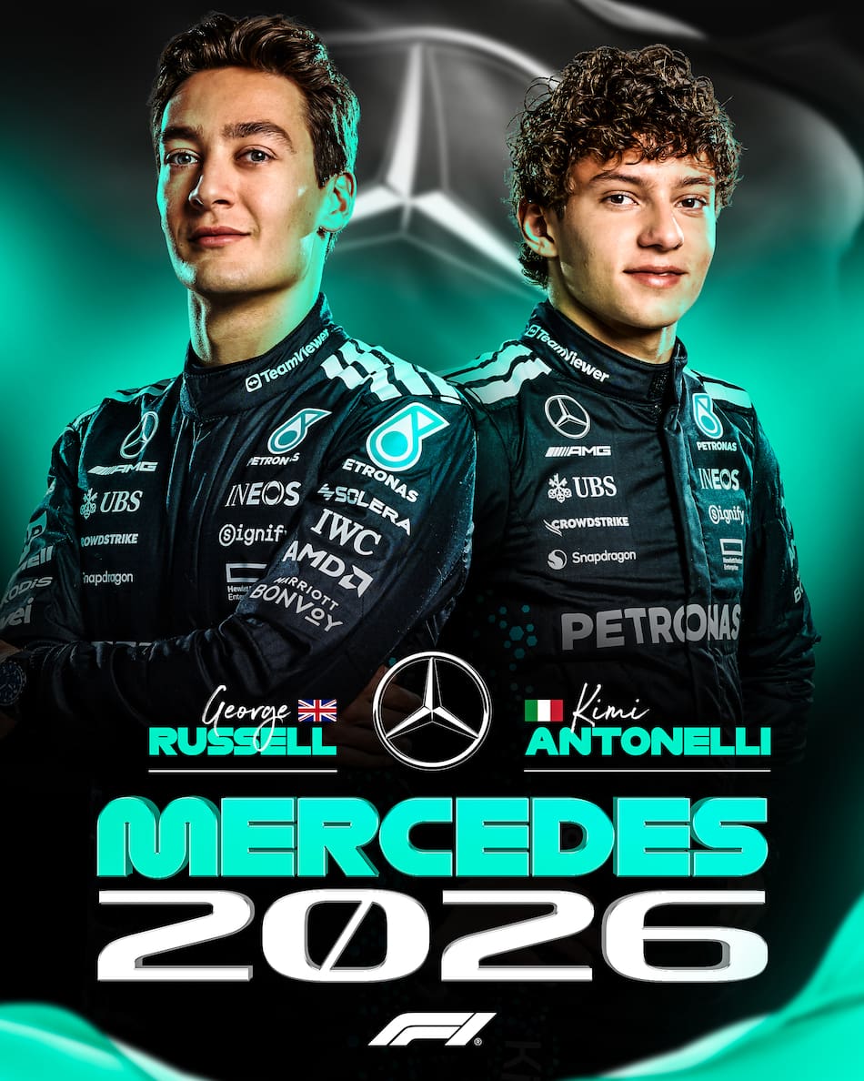 George Russell y Kimi Antonelli correrán con Mercedes en 2026.