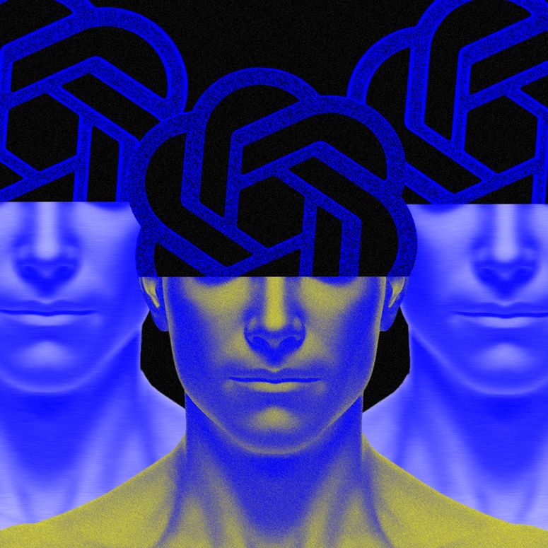 Imagen de personas a las que les sale el logo de OpenAI de la cabeza. 