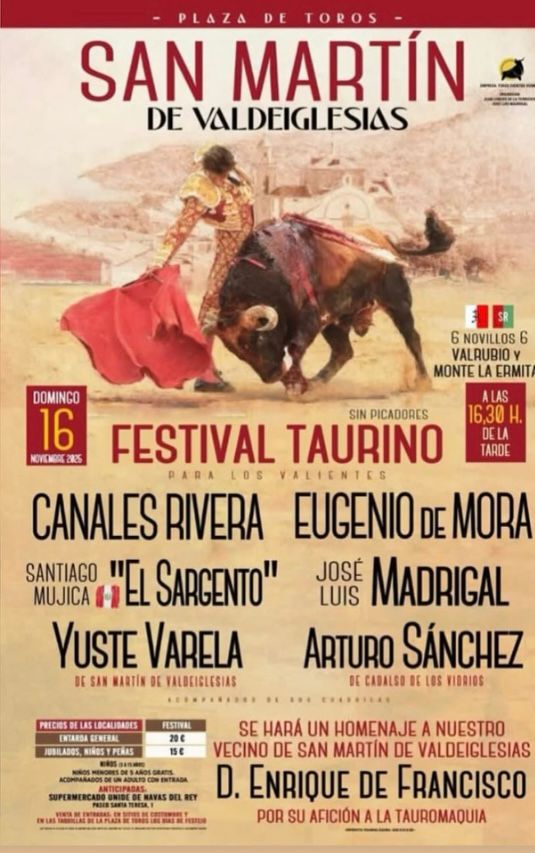 Festival taurino en San Martín de Valdeiglesias el día 16 de noviembre