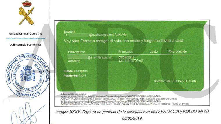 Uno de los mensajes en los que la mujer de Koldo García cominicó la recogida de dinero en efectivo en la sede del PSOE