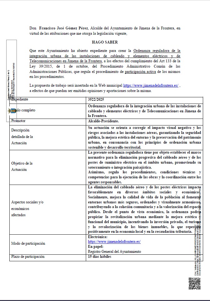 Abierto a participación pública la elaboración de la ordenanza municipal sobre integración urbana de las instalaciones de cableado y telecomunicaciones
