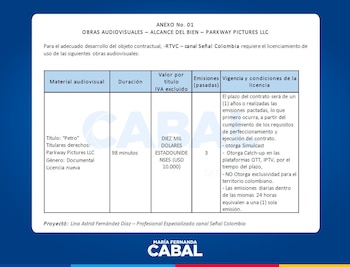 Cabal publicó el contrato del
