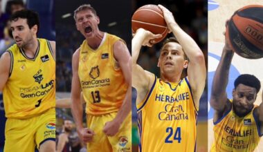 De izd. a dch.: Ferran Bassas, Artem Pustovyi, Kyle Kuric y Stan Okoye, en su etapa en el Granca.