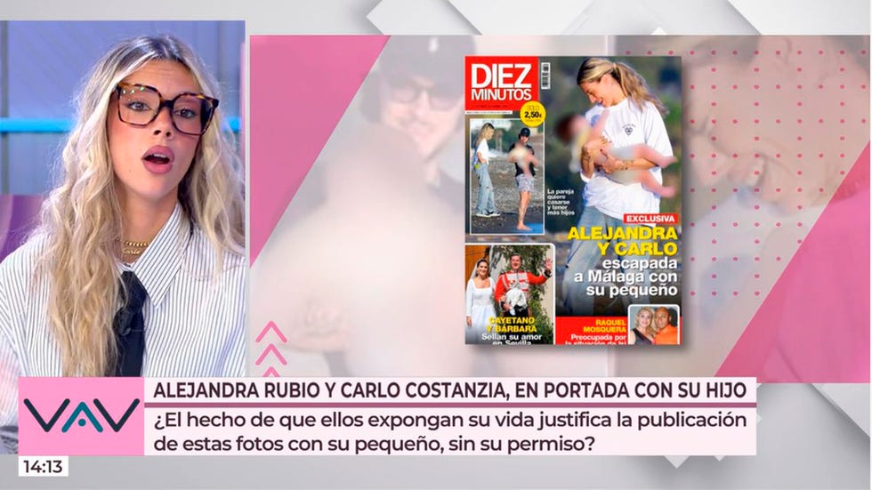 alejandra rubio reacciona en vamos a ver, de telecinco, a las fotos publicadas en diez minutos con carlo costanzia y su hijo en la playa de malaga