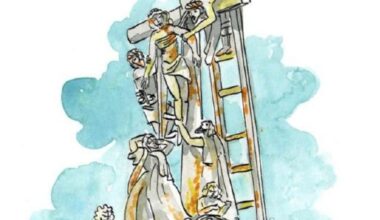 Acuarela del Cruceiro de Hío, por Clara Cerviño.