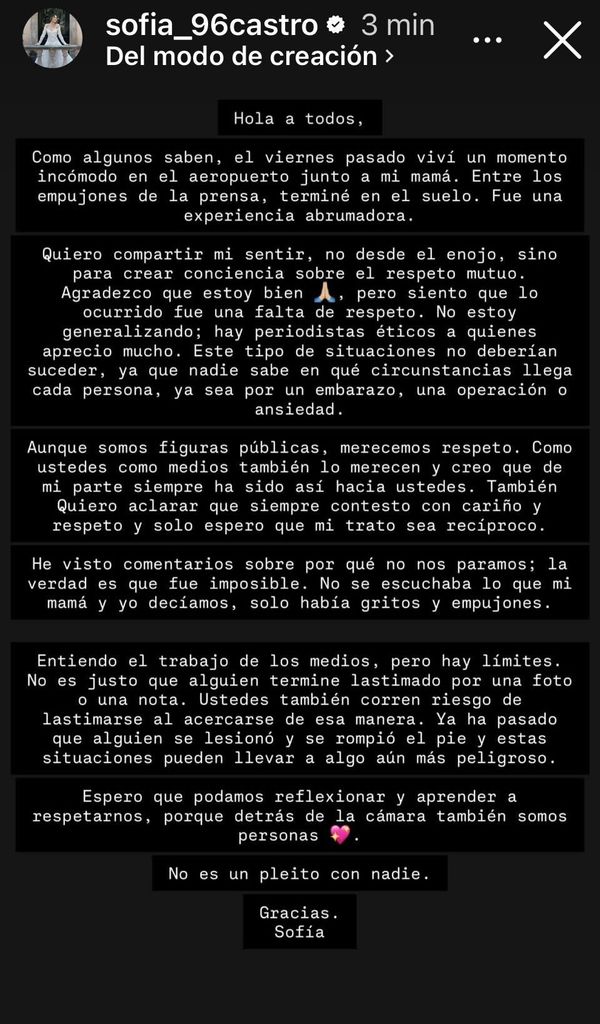 Comunicado de Sofía Castro