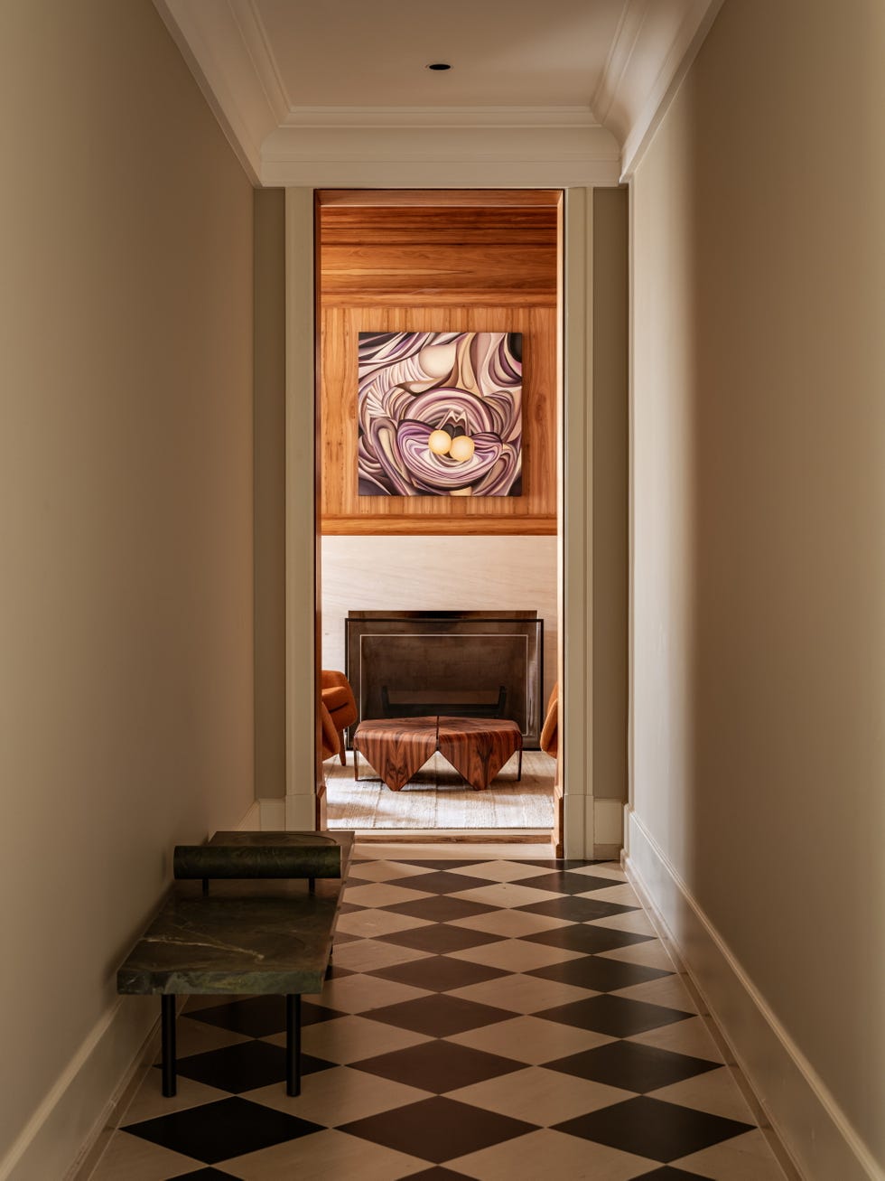 decorar pasillo suelo damero