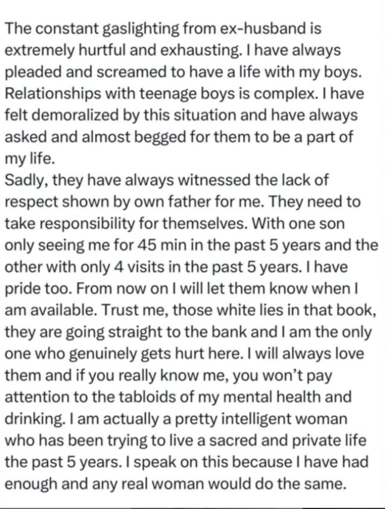 El comunicado sobre sus hijos. (Fuente: Instagram/britneyspears)