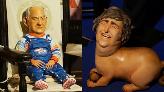 [Fotos] Chileno instaló figura de Netanyahu como Chucky y de Milei como perro de Trump en museo de Madrid