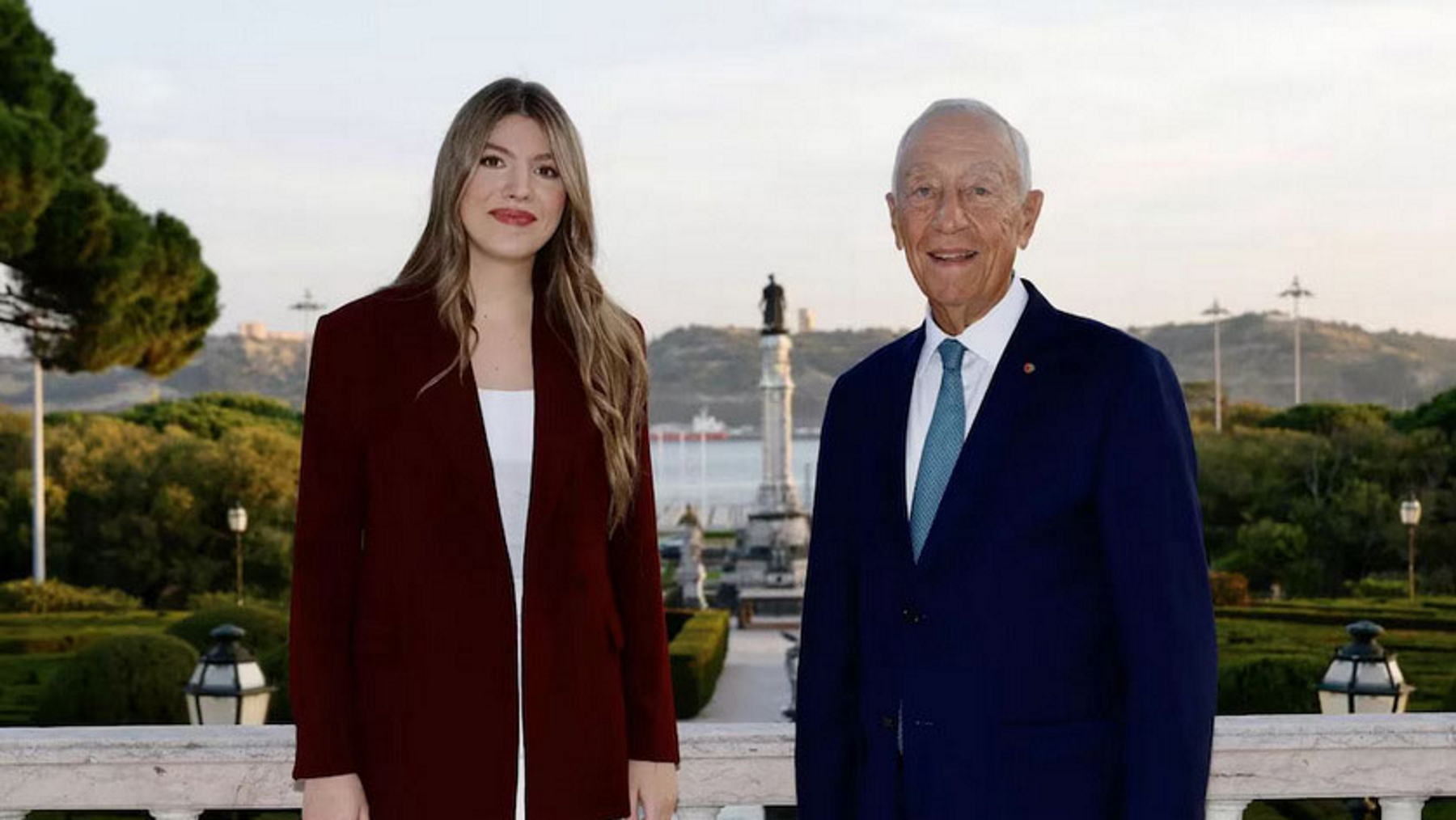 Así ha sido el primer encuentro oficial de la infanta Sofía con el presidente de Portugal