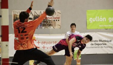 Jugadores de balonmano en un partido del Palausa Balopal