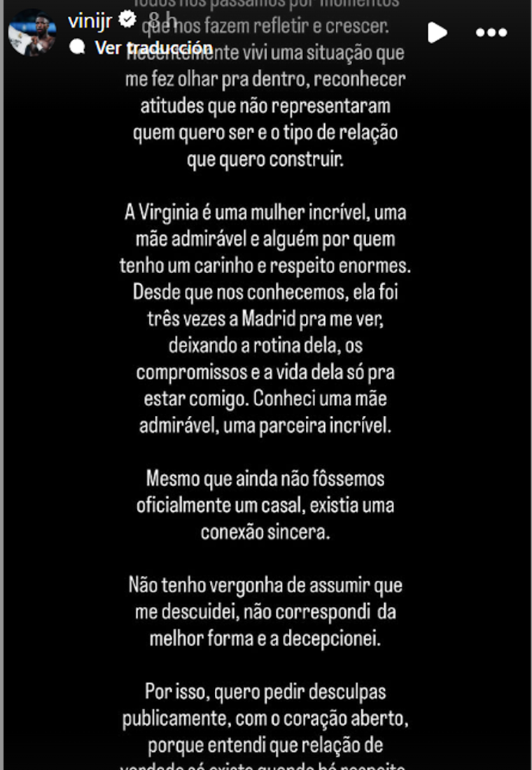 Vinicius Jr y Virginia Fonseca se reconcilian tras la polémica infidelidad del futbolista