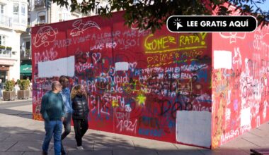 Aparecen pintadas a favor de ETA en el mural artístico instalado en la Virgen Blanca de Vitoria