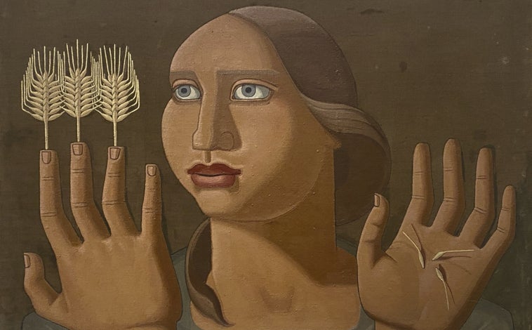 Imagen principal - Arriba, 'Sorpresa del trigo', colección particular. Sobre estas líneas, a la izquierda, 'Máscaras. Naranja y limón', colección particular, Santiago de Compostela. A la derecha, 'Naturaleza viva' del Malba, Buenos Aires