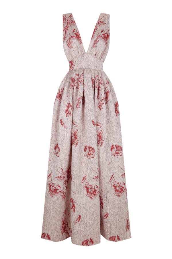 floral patterned sleeveless dress with a deep neckline